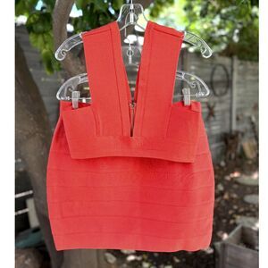 NWOT Hervé Léger x Forever 21 Coral Orange Fitted Bandage Mini Skirt Size XXL